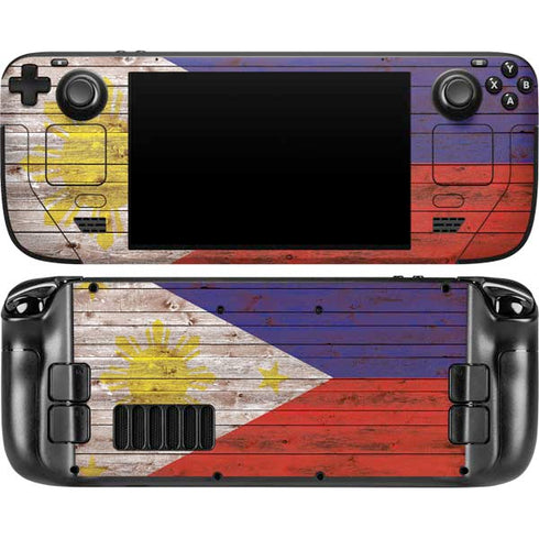 Philippines Flag Dark Wood Steam Deck Handheld Gaming Computer OLED Skin