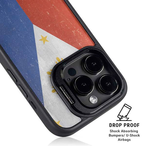 Philippines Flag Distressed iPhone 15 Pro Max Kickstand Case