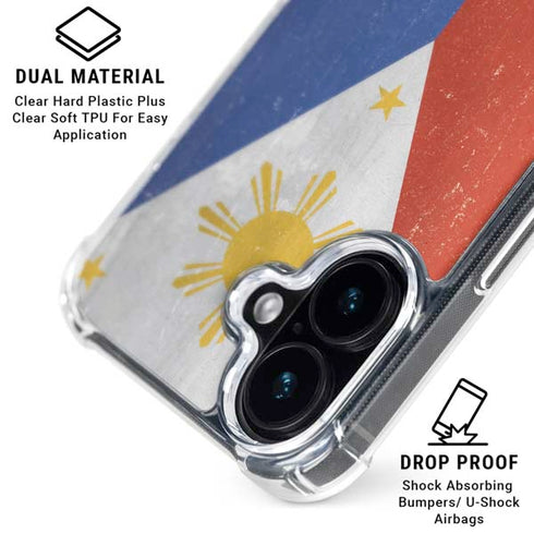 Philippines Flag Distressed iPhone 16 Plus Clear Case