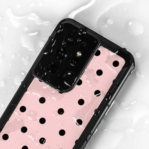 Pink and Black Polka Dots Galaxy S24 Ultra Waterproof Case