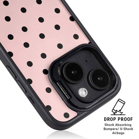 Pink and Black Polka Dots iPhone 14 Kickstand Case