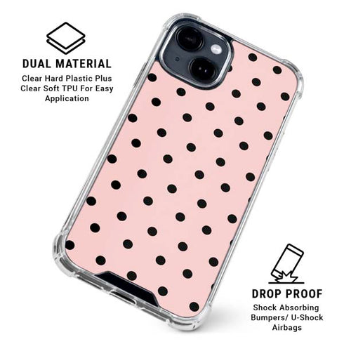 Pink and Black Polka Dots iPhone 15 Clear Case