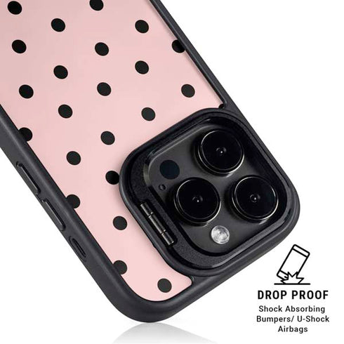 Pink and Black Polka Dots iPhone 15 Pro Max Kickstand Case