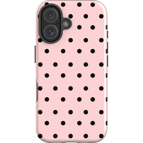 Pink and Black Polka Dots iPhone 16 Plus Impact Case