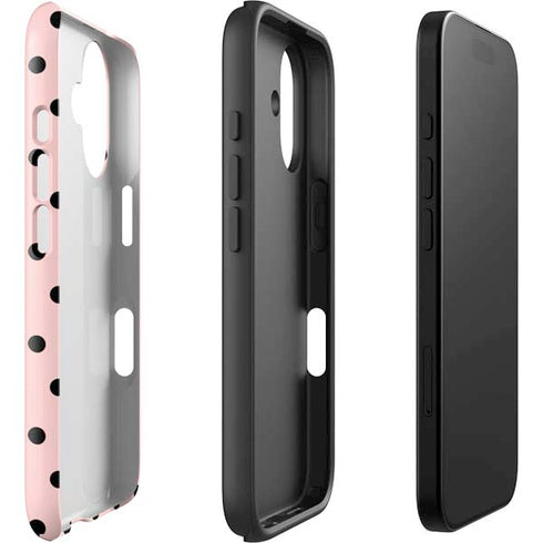 Pink and Black Polka Dots iPhone 16 Plus Impact Case