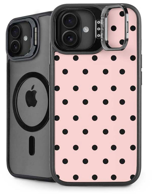 Pink and Black Polka Dots iPhone 16 Plus Kickstand Case