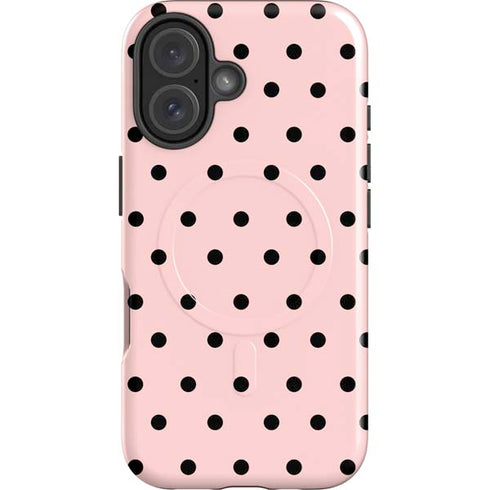 Pink and Black Polka Dots iPhone 16 Plus Magsafe Impact Case