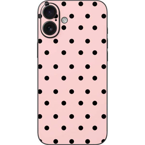 Pink and Black Polka Dots iPhone 16 Plus Skin