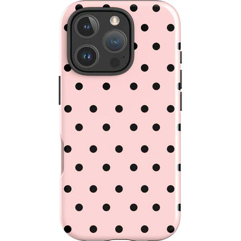 Pink and Black Polka Dots iPhone 16 Pro Max Impact Case