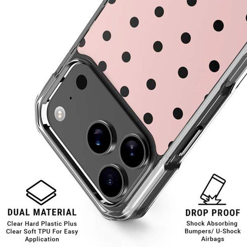 Pink and Black Polka Dots iPhone 18 Pro Clear Case