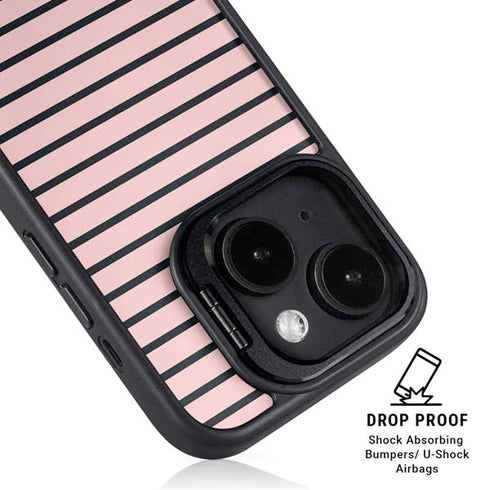Pink and Black Stripes iPhone 15 Kickstand Case