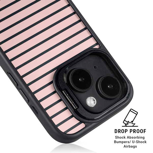 Pink and Black Stripes iPhone 15 Plus Kickstand Case