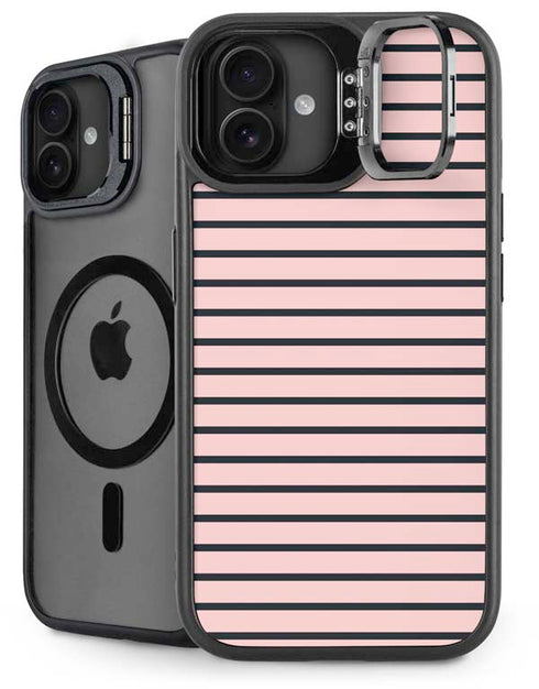 Pink and Black Stripes iPhone 16 Kickstand Case