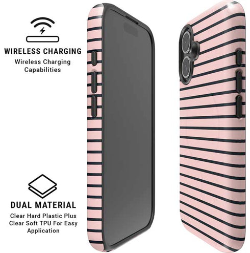 Pink and Black Stripes iPhone 16 Magsafe Impact Case
