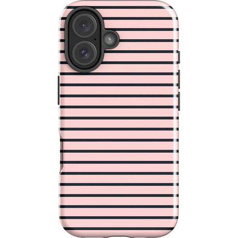 Pink and Black Stripes iPhone 16 Plus Impact Case