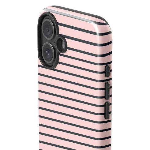 Pink and Black Stripes iPhone 16 Plus Impact Case