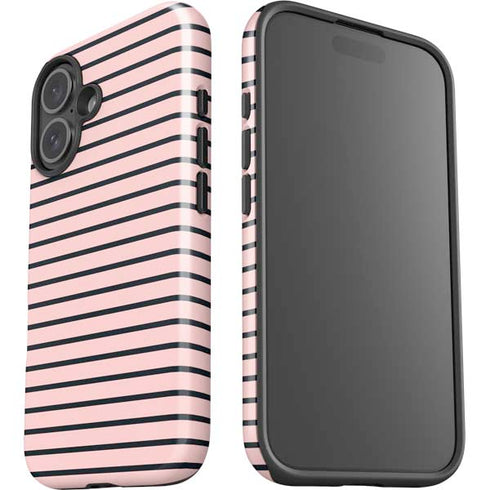Pink and Black Stripes iPhone 16 Plus Impact Case