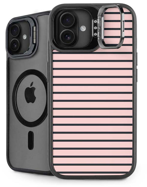 Pink and Black Stripes iPhone 16 Plus Kickstand Case