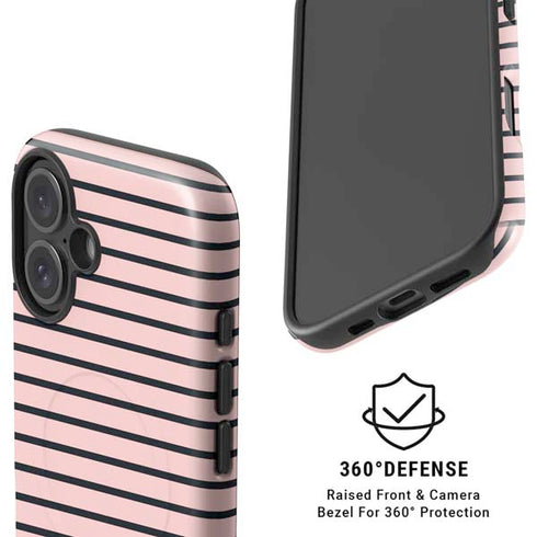 Pink and Black Stripes iPhone 16 Plus Magsafe Impact Case