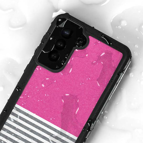 Pink and Grey Stripes Galaxy S24 Plus Waterproof Case
