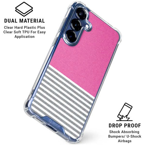 Pink and Grey Stripes Galaxy S25 Clear Case