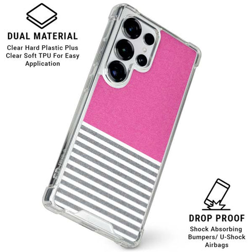 Pink and Grey Stripes Galaxy S25 Ultra Clear Case