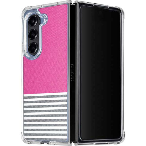 Pink and Grey Stripes Galaxy Z Fold5 5G Clear Case