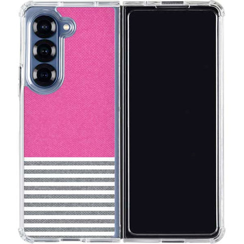 Pink and Grey Stripes Galaxy Z Fold6 Clear Case
