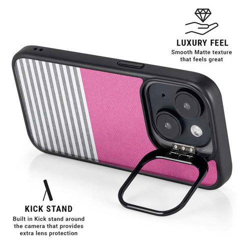 Pink and Grey Stripes iPhone 14 Plus Kickstand Case