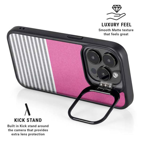 Pink and Grey Stripes iPhone 14 Pro Max Kickstand Case