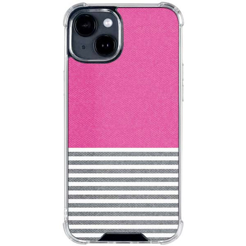 Pink and Grey Stripes iPhone 15 Clear Case