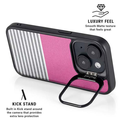Pink and Grey Stripes iPhone 15 Kickstand Case