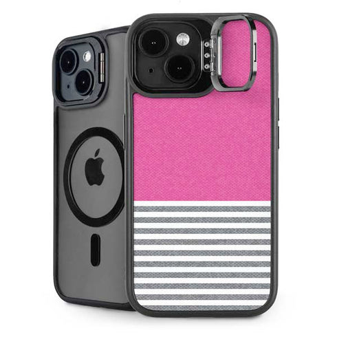 Pink and Grey Stripes iPhone 15 Plus Kickstand Case
