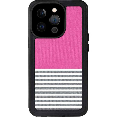 Pink and Grey Stripes iPhone 15 Pro Waterproof Case