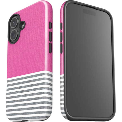 Pink and Grey Stripes iPhone 16 Impact Case