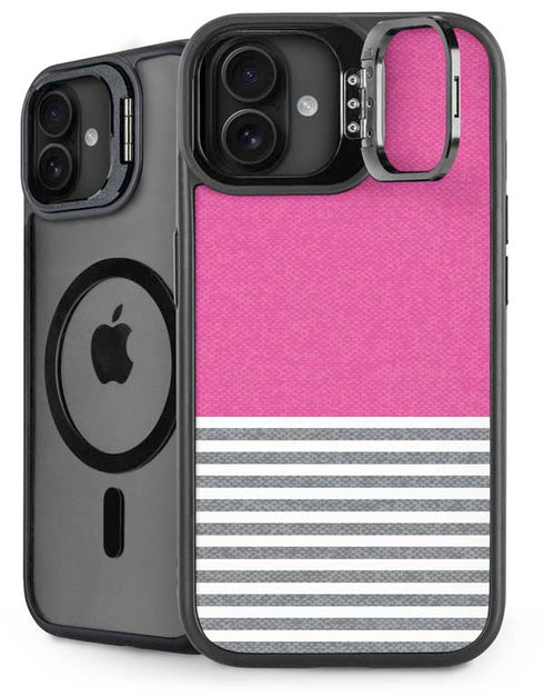 Pink and Grey Stripes iPhone 16 Kickstand Case
