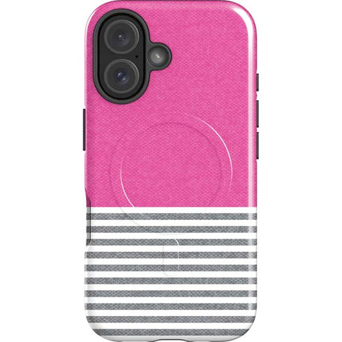 Pink and Grey Stripes iPhone 16 Magsafe Impact Case