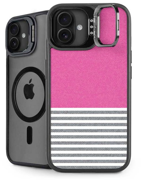 Pink and Grey Stripes iPhone 16 Plus Kickstand Case