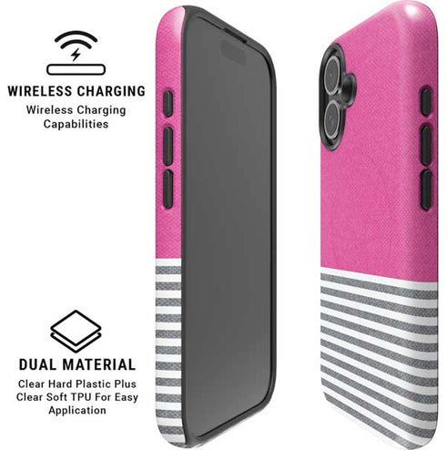 Pink and Grey Stripes iPhone 16 Plus Magsafe Impact Case
