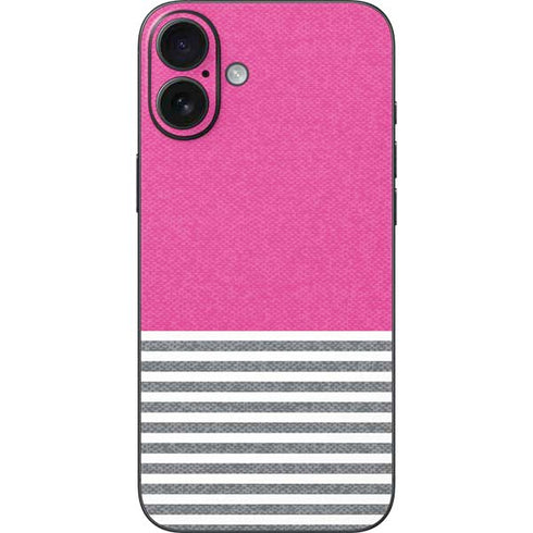 Pink and Grey Stripes iPhone 16 Plus Skin