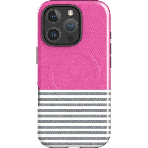 Pink and Grey Stripes iPhone 16 Pro Magsafe Impact Case