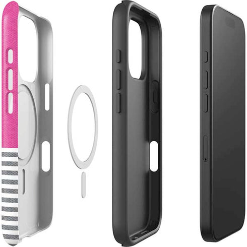 Pink and Grey Stripes iPhone 16 Pro Magsafe Impact Case
