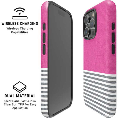 Pink and Grey Stripes iPhone 16 Pro Magsafe Impact Case
