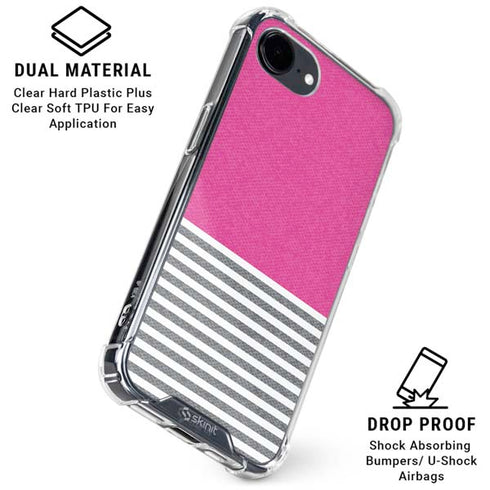 Pink and Grey Stripes iPhone 16e Clear Case