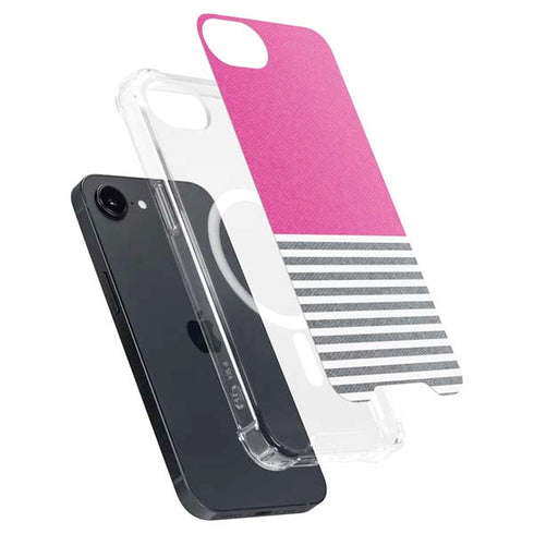 Pink and Grey Stripes iPhone 16e MagSafe Case