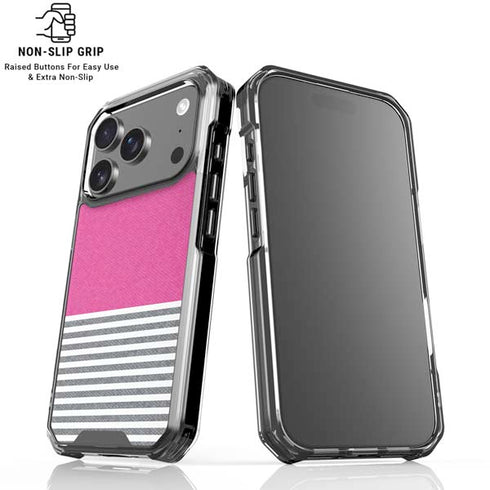 Pink and Grey Stripes iPhone 18 Pro Clear Case