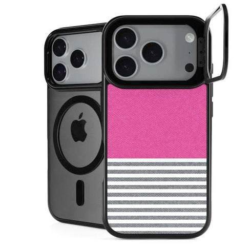 Pink and Grey Stripes iPhone 18 Pro Kickstand Case