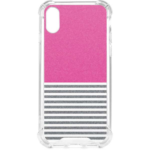 Pink and Grey Stripes iPhone XS Clear Case