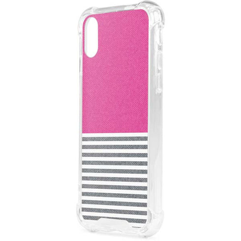 Pink and Grey Stripes iPhone XS Clear Case