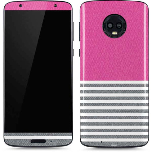 Pink and Grey Stripes Moto G6 Skin